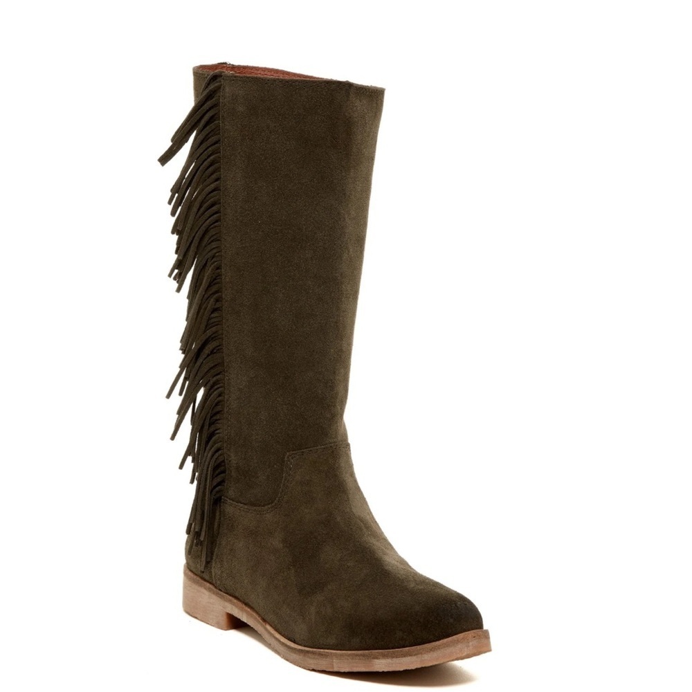 Lucky Brand 'Grayer' Fringe Tall Boots Java Brown Sz 8